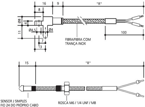 Termopar Tipo J para manifold em inox 304